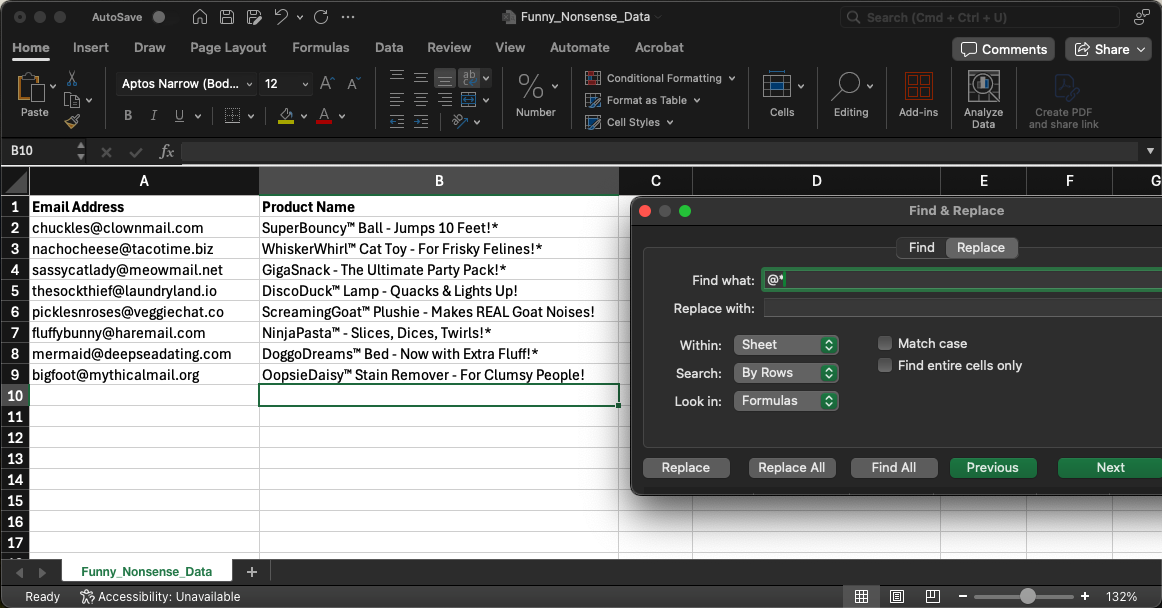 Using wildcards in Excel Find and Replace function